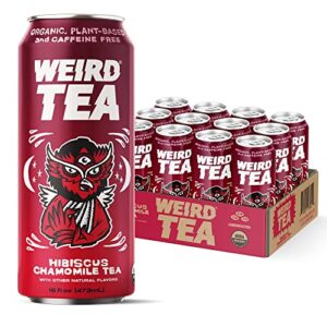 drink weird – weird tea, chamomile hibiscus iced tea, certified organic functional iced tea, plant-based, caffeine free, 12 pack of 16oz cans