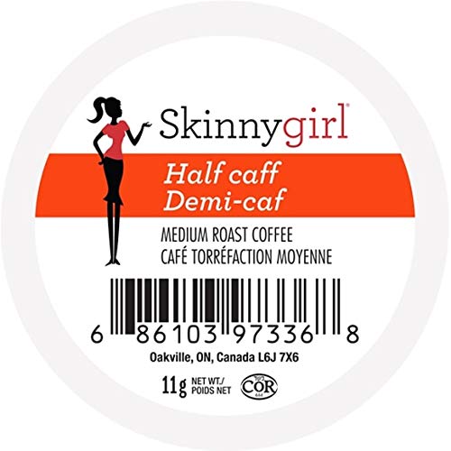 Skinnygirl Half Caff Coffee Pods, Reduced Caffeine Medium Roast Coffee in Single Serve Pods for Keurig K Cups Brewers, 24 Count Per Box, 2 Boxes