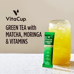 VitaCup Green Tea Instant Packets, Enhance Energy & Detox with Matcha, Moringa, B Vitamins, D3, Fiber, Keto, Paleo, Vegan in Tea Powder Single Serving Sticks, 48 Ct