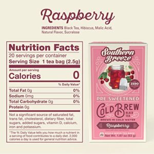 Southern Breeze Cold Brew Sweet Tea Raspberry Iced Tea with Black Tea and Zero Carbs Zero Sugar, 20 Individually Wrapped Tea Bags (Pack of 2) Southern Sweet Tea Iced Tea Beverage