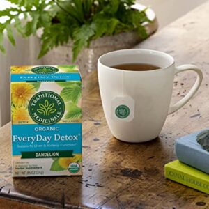 Traditional Medicinals Organic EveryDay Detox Dandelion Herbal Tea, Supports Liver & Kidney Function, (Pack of 4) - 64 Tea Bags Total
