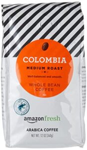 amazonfresh colombia whole bean coffee, medium roast, 12 ounce (pack of 3)