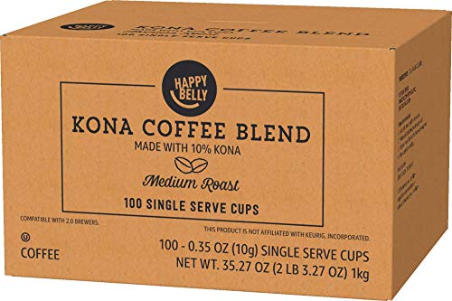 Amazon Brand - Happy Belly Medium Roast Coffee Pods, Kona Blend, Compatible with Keurig 2.0 K-Cup Brewers