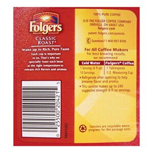 Folgers 20421Ct Coffee, Classic Roast, Ground, 30.5 Oz Canister, 6/Carton