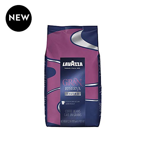 Lavazza Gran Riserva Filtro Whole Bean Coffee Dark Roast 2.2LB Bag ,100% Natural Arabica, Authentic Italian, Blended and roasted in Italy, Cocoa and Caramel aromatic notes