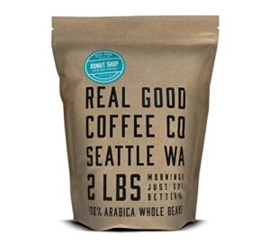 real good coffee company – whole bean coffee – donut shop medium roast coffee beans – 2 pound bag – 100% whole arabica beans – grind at home, brew how you like