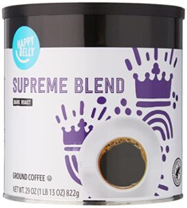 amazon brand – happy belly supreme blend canister coffee, dark roast, 29 ounce