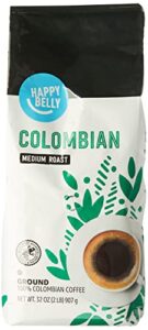 amazon brand – happy belly colombian ground coffee, medium roast, 32 ounce