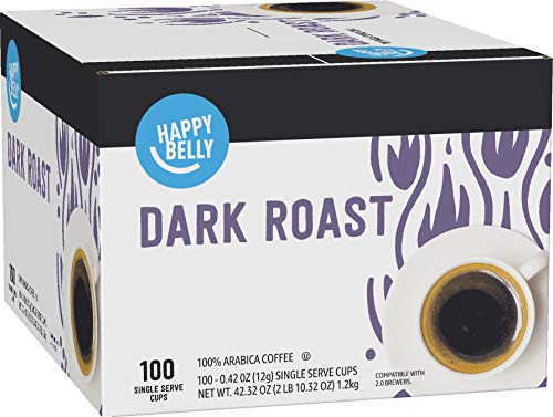 Amazon Brand - Happy Belly Dark Roast Coffee Pods, Compatible with Keurig 2.0 K-Cup Brewers