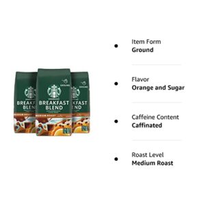 Starbucks Ground Coffee—Medium Roast Coffee—Breakfast Blend—100% Arabica—3 bags (12 oz each)