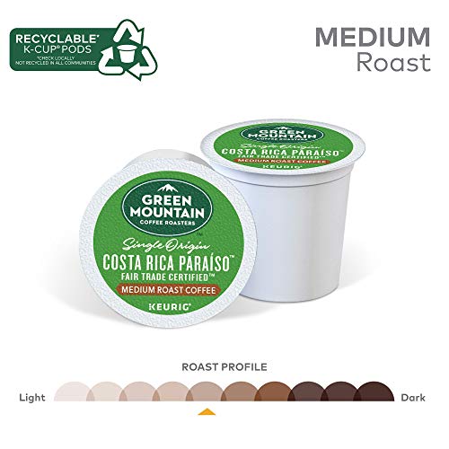 Green Mountain Coffee Roasters Costa Rica Paraiso, Single-Serve Keurig K-Cup Pods, Medium Roast Coffee Pods, 12 Count (Pack of 6)