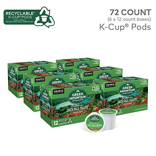 Green Mountain Coffee Roasters Costa Rica Paraiso, Single-Serve Keurig K-Cup Pods, Medium Roast Coffee Pods, 12 Count (Pack of 6)