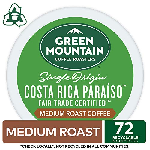 Green Mountain Coffee Roasters Costa Rica Paraiso, Single-Serve Keurig K-Cup Pods, Medium Roast Coffee Pods, 12 Count (Pack of 6)