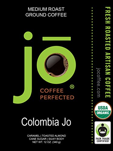 COLOMBIA JO: 12 oz, Organic Ground Colombian Coffee, Medium Roast, Fair Trade Certified, USDA Certified Organic, 100% Arabica Coffee, NON-GMO, Gluten Free, Gourmet Coffee from Jo Coffee