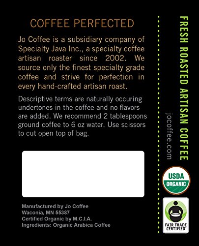 COLOMBIA JO: 12 oz, Organic Ground Colombian Coffee, Medium Roast, Fair Trade Certified, USDA Certified Organic, 100% Arabica Coffee, NON-GMO, Gluten Free, Gourmet Coffee from Jo Coffee