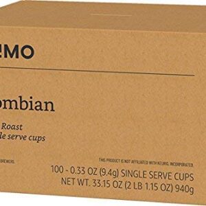 Amazon Brand - 100 Ct. Solimo Medium Roast Coffee Pods, Colombian, Compatible with Keurig 2.0 K-Cup Brewers