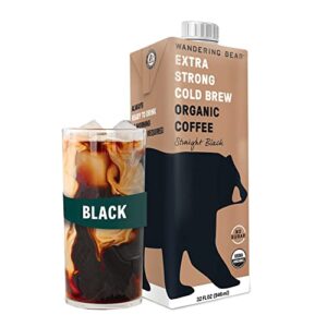 wandering bear organic straight black cold brew coffee, 32 fl oz, 1 pack – extra strong, smooth, organic, unsweetened, shelf-stable, and ready to drink cold brew