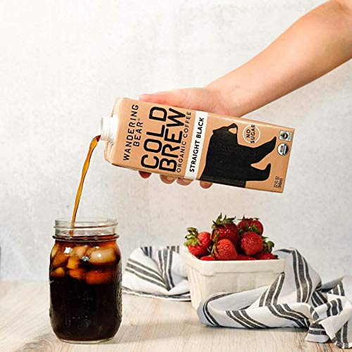 Wandering Bear Organic Straight Black Cold Brew Coffee, 32 fl oz, 1 pack - Extra Strong, Smooth, Organic, Unsweetened, Shelf-Stable, and Ready to Drink Cold Brew