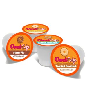 Donut Café Single Serve Coffee Pods for Keurig K Cup Brewers, Medium Roast, 20 Each : Pecan Pie, Coconut Crumble, Salted Caramel, Toasted Hazelnut, Flavored Variety Pack, 80 Count