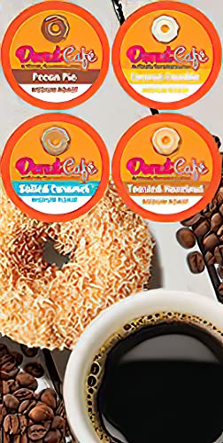 Donut Café Single Serve Coffee Pods for Keurig K Cup Brewers, Medium Roast, 20 Each : Pecan Pie, Coconut Crumble, Salted Caramel, Toasted Hazelnut, Flavored Variety Pack, 80 Count