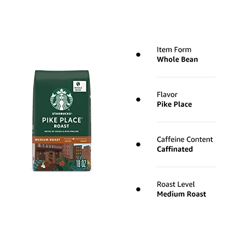 Starbucks Whole Bean Coffee—Medium Roast Coffee—Pike Place Roast—100% Arabica—1 bag (18 oz)