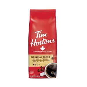 tim hortons original blend, medium roast ground coffee, made with 100% arabica beans, 24 ounce bag