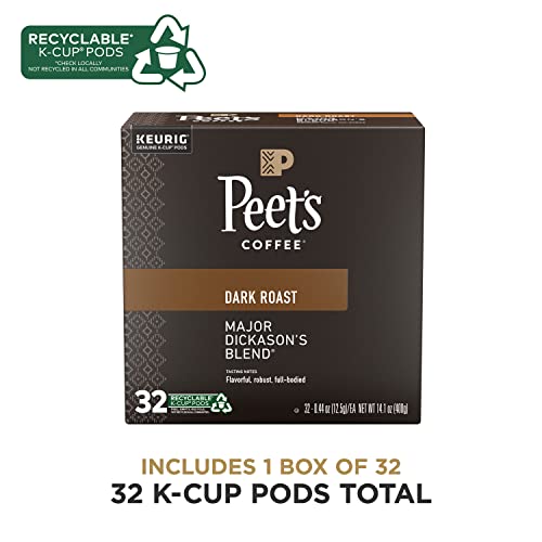 Peet's Coffee, Dark Roast K-Cup Pods for Keurig Brewers - Major Dickason's Blend 32 Count (1 Box of 32 K-Cup Pods) Packaging May Vary