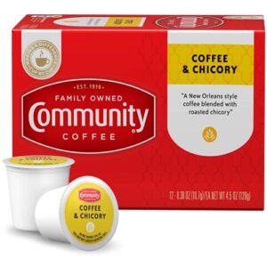community coffee coffee & chicory 12 count coffee pods, medium-dark roast, compatible with keurig 2.0 k-cup brewers, 12 count (pack of 1)