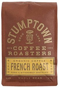 stumptown coffee roasters, dark roast organic whole bean coffee – french roast 12 ounce bag with flavor notes of clove and bittersweet chocolate