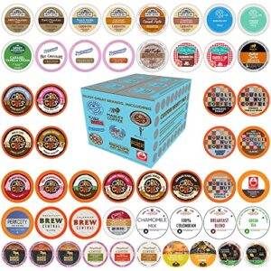 variety pack of coffee, tea, and hot chocolate – great sampler of coffee, tea, and hot cocoa for keurig k cups machines – great gift for coffee lovers, no duplicates, 50 count (pack of 1)