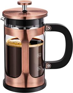 bayka french press coffee tea maker, 304 stainless steel coffee press, heat resistant thickened borosilicate glass, 21 ounce, copper