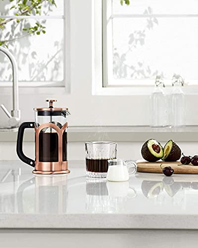 Veken French Press Coffee & Tea Maker, 304 Stainless Steel Heat Resistant Borosilicate Glass Coffee Press, Durable Easy Clean 100% BPA Free, 21oz, Copper