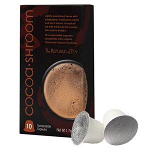 the republic of tea – cocoa shroom latte nespresso-compatible recyclable pods, 10 count, low caffeine