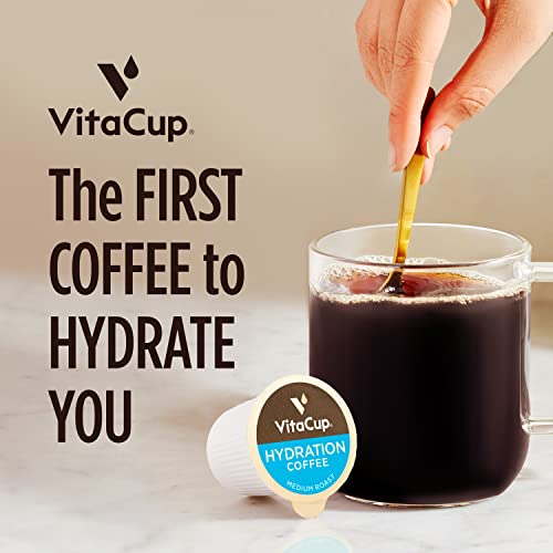 VitaCup Hydration Coffee Pods, The First Coffee That Hydrates You w/ Electrolytes, Coconut Water, Pink Himalayan Salt, Magnesium, Medium Roast, Recyclable Single Serve Pod compatible w/ Keurig K-Cup Brewers, 18 Ct