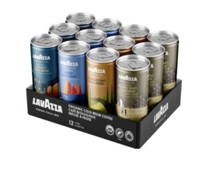 lavazza organic cold brew coffee variety pack of 12 count – balanced, complex, smooth, fruity, sweet, creamy, medium and dark roast, 100% arabica, usda organic and rainforest alliance certified,1 count(pack of 12)