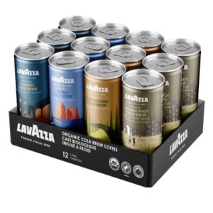 Lavazza Organic Cold Brew Coffee Variety Pack of 12 Count - Balanced, Complex, Smooth, Fruity, Sweet, Creamy, Medium and Dark Roast, 100% Arabica, USDA Organic and Rainforest Alliance Certified,1 Count(Pack of 12)