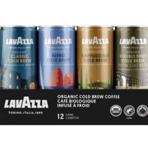 Lavazza Organic Cold Brew Coffee Variety Pack of 12 Count - Balanced, Complex, Smooth, Fruity, Sweet, Creamy, Medium and Dark Roast, 100% Arabica, USDA Organic and Rainforest Alliance Certified,1 Count(Pack of 12)