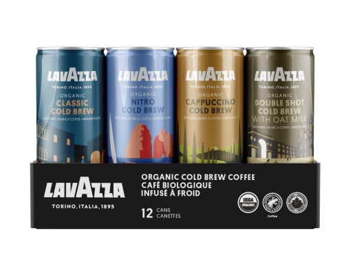 Lavazza Organic Cold Brew Coffee Variety Pack of 12 Count - Balanced, Complex, Smooth, Fruity, Sweet, Creamy, Medium and Dark Roast, 100% Arabica, USDA Organic and Rainforest Alliance Certified,1 Count(Pack of 12)