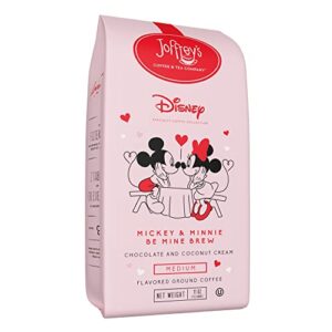 joffrey’s coffee – disney mickey & minnie be mine brew, disney specialty coffee collection, medium roast, arabica beans, chocolate & coconut cream flavor, brew or french press (ground, 11 oz)