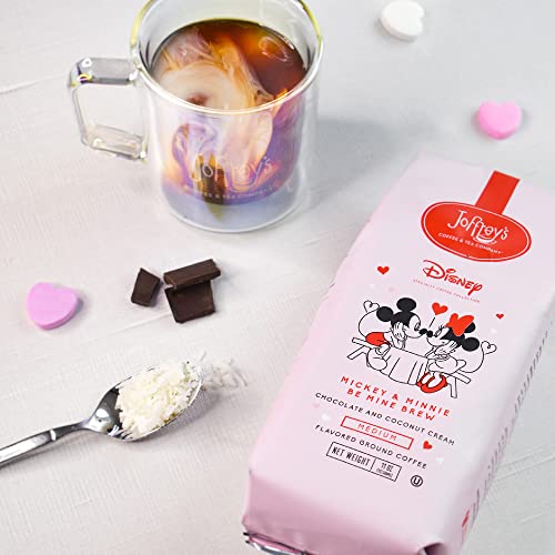 Joffrey's Coffee - Disney Mickey & Minnie Be Mine Brew, Disney Specialty Coffee Collection, Medium Roast, Arabica Beans, Chocolate & Coconut Cream Flavor, Brew or French Press (Ground, 11 oz)