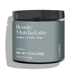 kroma. ceremonial grade matcha latte, green tea collagen powder, gluten free detox tea, coffee substitute, energy with maca, natural caffeine, l-theanine, mushrooms, turmeric