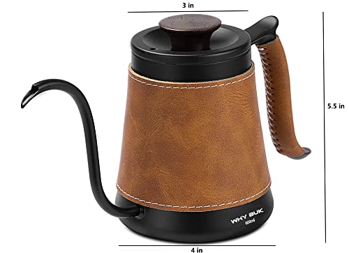 WHYBUK Pour Over Coffee Gooseneck Kettle,Long Narrow Small Drip Coffee Maker Tea Pot is Made of Thickened Stainless Steel,Fashion Leather Insulation and does not Burn (600ml/20oz white)