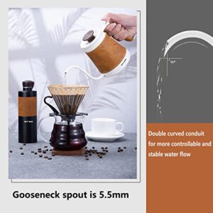 WHYBUK Pour Over Coffee Gooseneck Kettle,Long Narrow Small Drip Coffee Maker Tea Pot is Made of Thickened Stainless Steel,Fashion Leather Insulation and does not Burn (600ml/20oz white)