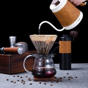 WHYBUK Pour Over Coffee Gooseneck Kettle,Long Narrow Small Drip Coffee Maker Tea Pot is Made of Thickened Stainless Steel,Fashion Leather Insulation and does not Burn (600ml/20oz white)