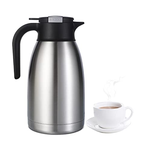 Heritage66 Stainless Steel Thermal Coffee Carafe Triple Wall Thermal Vacuum insulated 12 hours heat Retention/24 hours cold Retention Tea, Water, and Coffee Dispenser (2 Liter wide mouth)