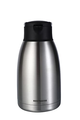 Heritage66 Stainless Steel Thermal Coffee Carafe Triple Wall Thermal Vacuum insulated 12 hours heat Retention/24 hours cold Retention Tea, Water, and Coffee Dispenser (2 Liter wide mouth)