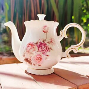 Pehost European Style Porcelain Coffee Pot Teapot Pot Water Pot Gift Large 5.5 Cups (1, Pink Rose)