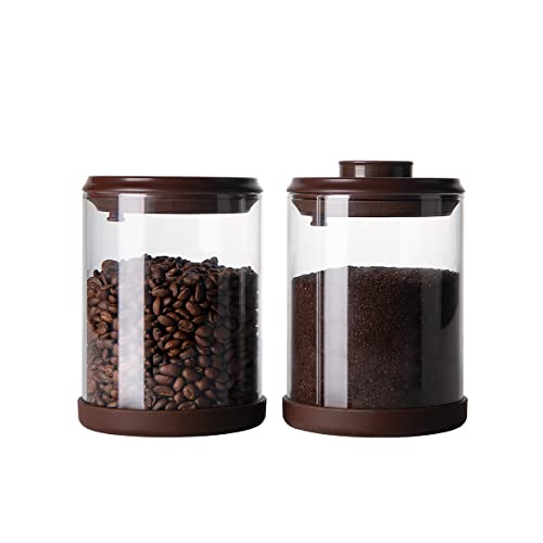 Ankou Glass Coffee Canister 900ml x 2 Jar, Airtight Food Storage Container with Pop Lid, Kitchen High Borosilicate Glass Contianers For Tea Coffee Bean Sugar