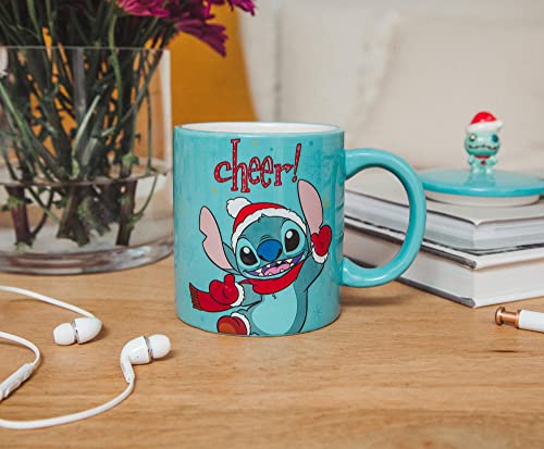 Disney Lilo & Stitch Holiday Cheer Ceramic Mug With Lid | Large Coffee Cup For Espresso, Caffeine, Tea