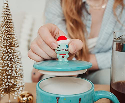 Disney Lilo & Stitch Holiday Cheer Ceramic Mug With Lid | Large Coffee Cup For Espresso, Caffeine, Tea